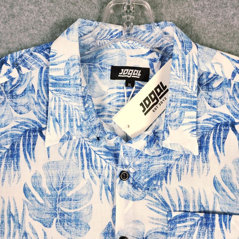 Jogal Men's Short Sleeve Shirt NEW Blue Tropical Button Up XL